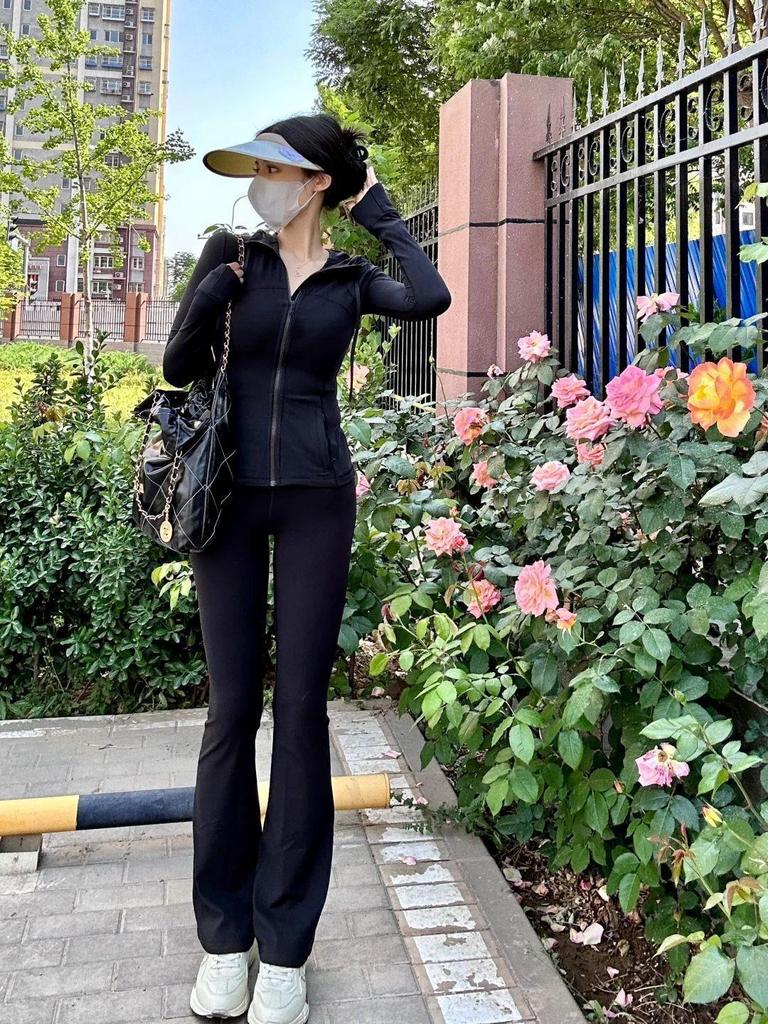 Женский быстросохнущий костюм для йоги Lulu SLEEK CITY с дышащей курткой и спортивными расклешенными брюками