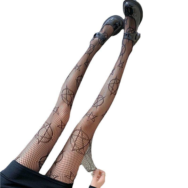 Женские черные чулки в сеточку с пятиконечной звездой - Sweet Cool Loli JK Style, дизайн Anti Hook