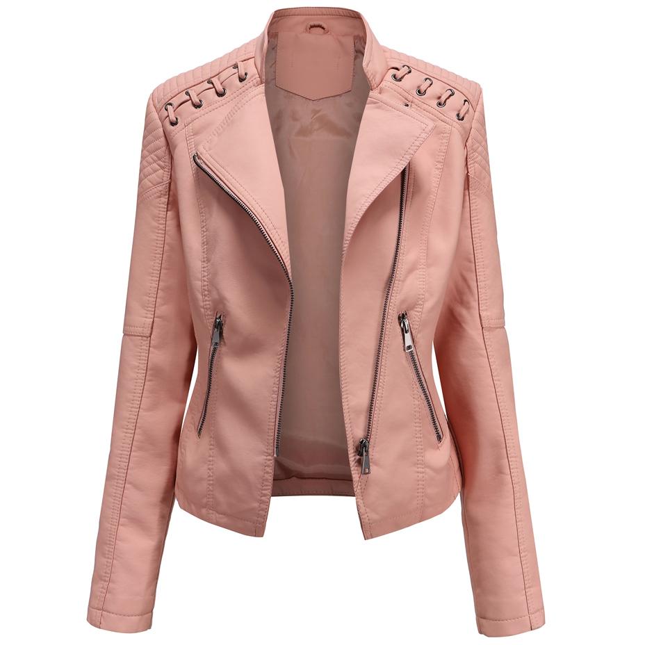 Женская стильная куртка из искусственной кожи Классический PU Moto Biker Fashion Zip Up Повседневное короткое пальто Тонкая верхняя одежда со шнуровкой в стиле ретро S-4XL Plus Size