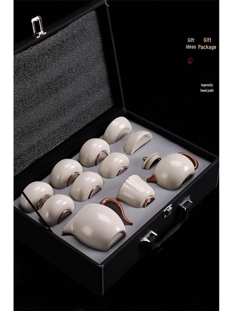 Ru Ware Ceramic Kung Fu Tea Set: Teacup, Teapot, Teabowl, Master Cup, Tea Cup, Six Gentlemen Tools, Tea Wash, Fairness Cup, Office Cup.