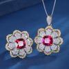 Jewelry Copper Bottom Gold-Plated Simulation Treasure Red Corundum Flower Shape Creative Full Diamond Women'S Set 10 * 10