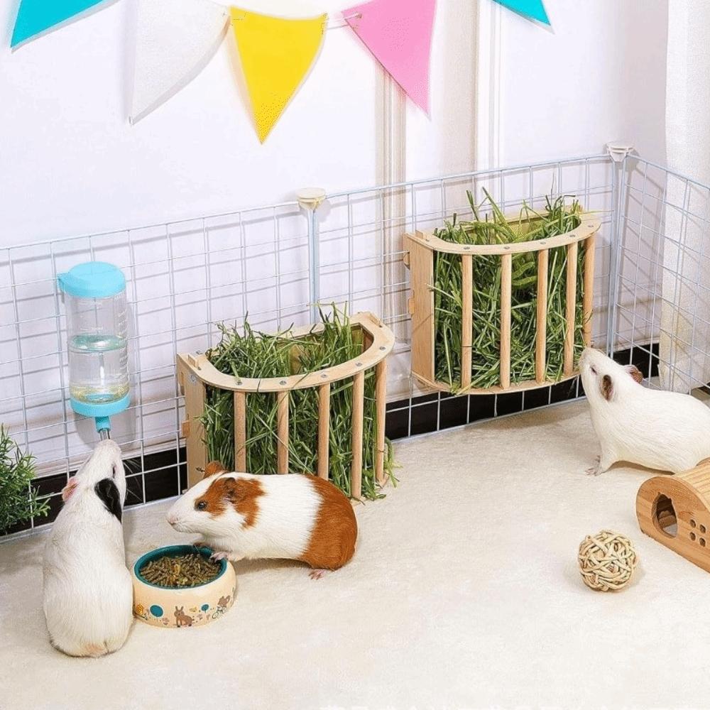 Practical Wooden Bunny Hay Feeder Hanging Fixed Grass Dispenser Rabbit Hay Holder Detachable Built-in Guinea Pig Feeder Hamster