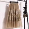 Кружевная юбка до половины тела, сетчатая пряжа, длинная юбка с большими качелями, женская плиссированная юбка Sweet Cake Sub