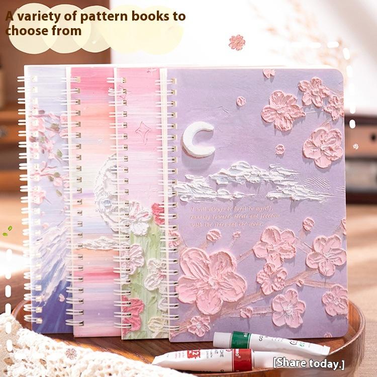 Oil Painting Landscape A5 Coil Student Cute Stationery Thickened Horizontal Line Memo Diary Notebook