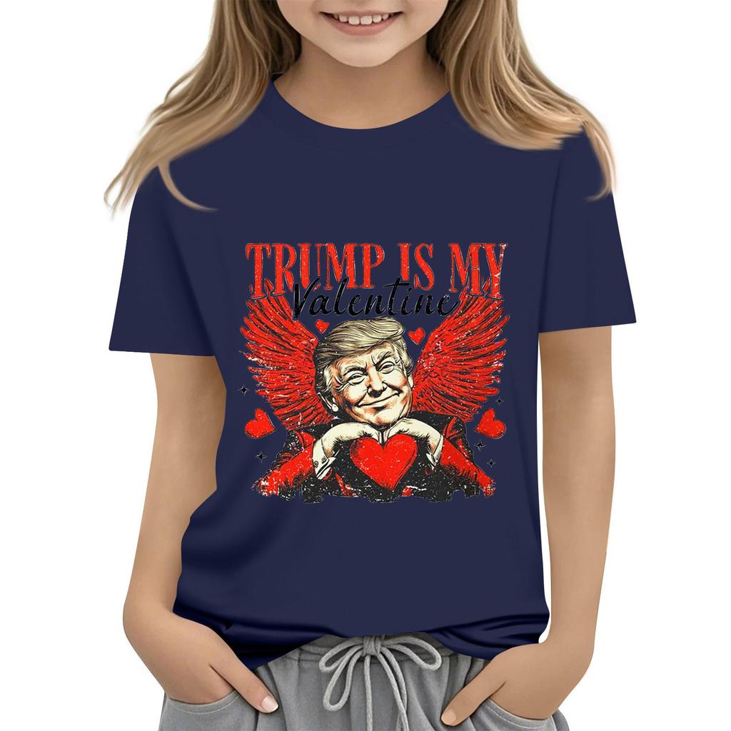 Детская модная повседневная футболка с коротким рукавом и круглым вырезом с принтом ко Дню святого Валентина