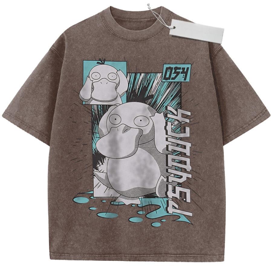 Vintage Washed Pink TShirt Pokemon Psyduck Graphic Oversize Streetwear Comfy Casual Daily Wear