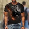 Lion Fighting Beast Fierce Lion Wolf 3D Printed T-shirt Summer Men's Oversized Short Sleeve Tee Top