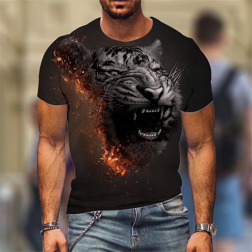 Lion Fighting Beast Fierce Lion Wolf 3D Printed T-shirt Summer Men's Oversized Short Sleeve Tee Top