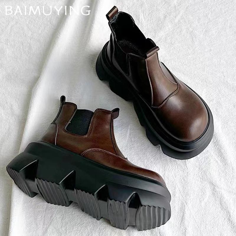 Зимние женские ботильоны на платформе из кожи, модные туфли на среднем каблуке, новый бренд, тренд, готические гладиаторы, мотоциклетные ботинки Botas De Mujer