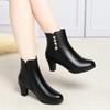 Осенне-зимние женские кожаные ботинки Новая мода Водонепроницаемые Боковая молния Высокий каблук Нескользящие Легкие Теплые хлопковые ботинки