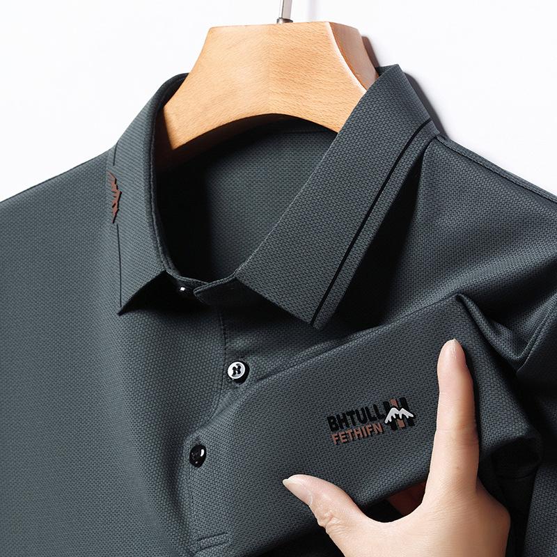 Футболка мужская с отворотом средней длины, тонкий свитер с отворотом, повседневная дышащая рубашка поло с короткими рукавами