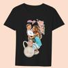Women's Clothing Black T-shirt Casual Top Mom Family Print Series Round Neck Ladies Slim Commuter Short Sleeve Soft Ladies Top