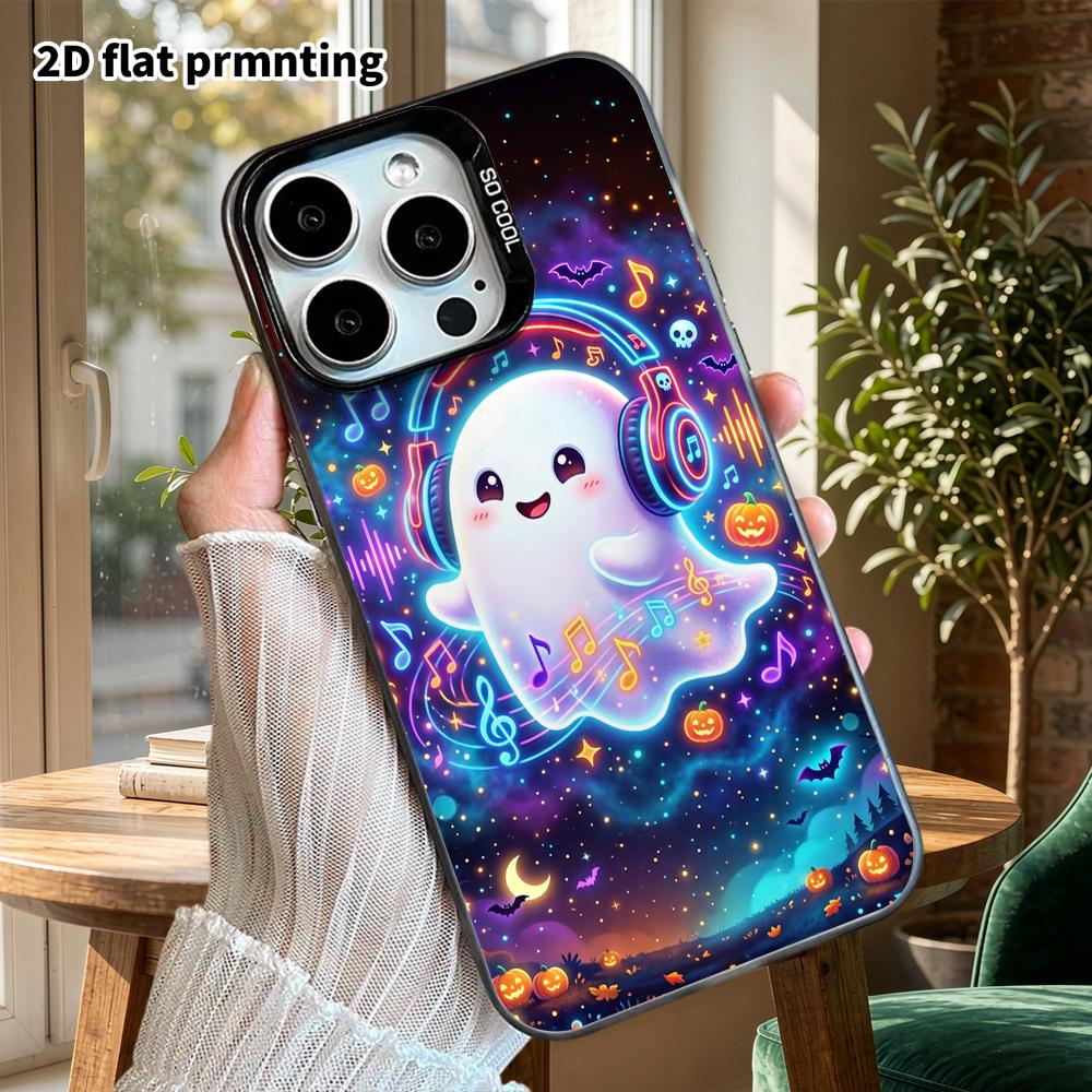 Phone Case: 2D flat, suitable for iPhone 18 17 16 15 14 13 12Pro protective case, neon little ghost, perfect Christmas and Halloween holiday gift