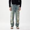 Джинсы Design Sense Мужские Неглубокие Рваные Заплатки Лоскутные Свободные Прямые Брюки