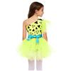 Girls Cavegirl Outfit Patchwork Tutu Dress Adjustable Strap Mesh Short Sleeve Built In Briefs 3D Bone Belt Prehistoric Costume