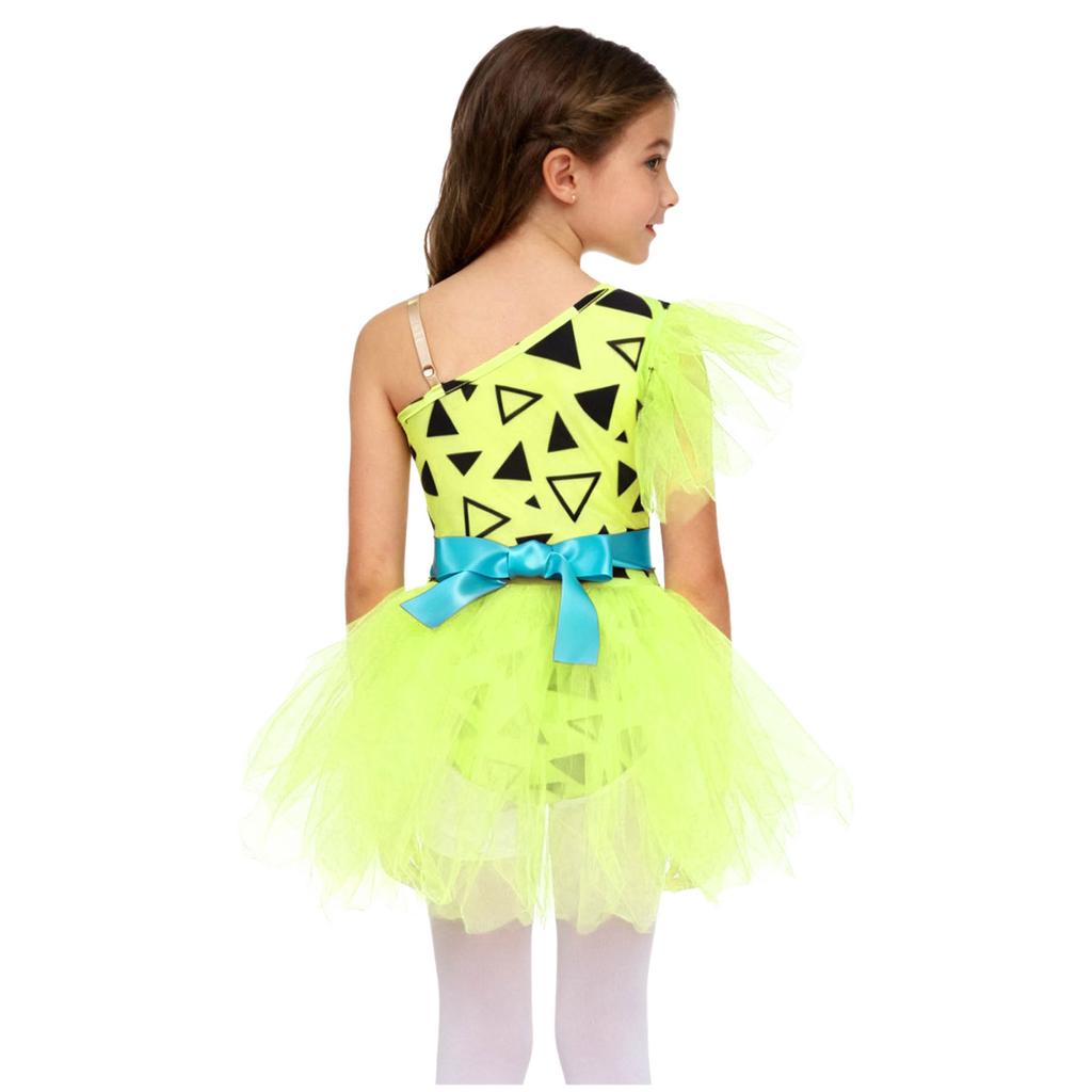 Girls Cavegirl Outfit Patchwork Tutu Dress Adjustable Strap Mesh Short Sleeve Built In Briefs 3D Bone Belt Prehistoric Costume