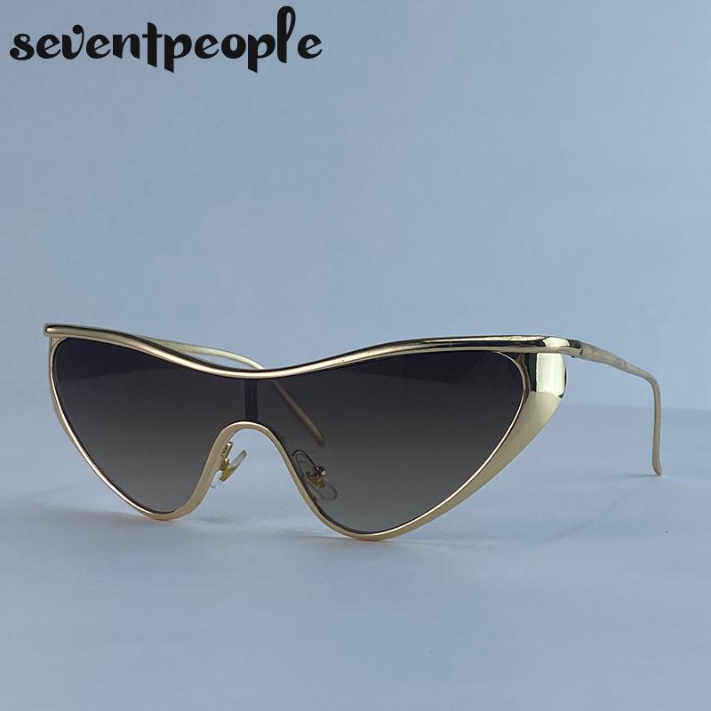 Sexy Cat Eye One-Piece Y2K Punk Sunglasses Women Luxury Brand Trendy Steampunk Shield Sunglass Vintage Metal Shades UV400