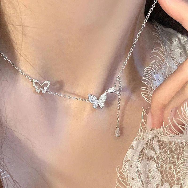 Shiny Butterfly Tassel Necklace Ladies Exquisite Elegant Clavicle Chain Simple Temperament Jewelry Accessories For Ladies Gift