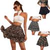 Rose Beauty A Basic Skirts Women Shorts Mini Elastic Pleated Skirts Leopard Print Ruffle Hem A Flare Skirt