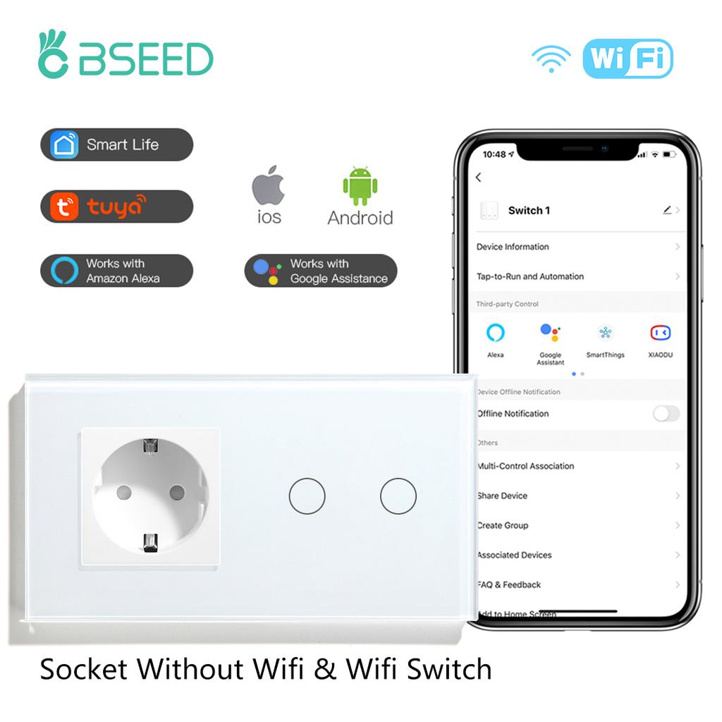 BSEED Wi-Fi Умные сенсорные выключатели 1/2/3 клавиши 1/2/3-ходовые настенные выключатели света Управление через приложение Tuya Smart Life Плюс розетки Стандарт ЕС