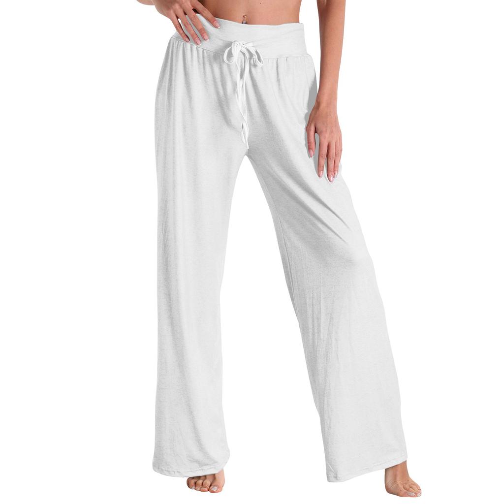 Women's Fashion Casual Comfortable Pajama Pants Solid Color Printed Drawstring Wide Leg Pants Trousers