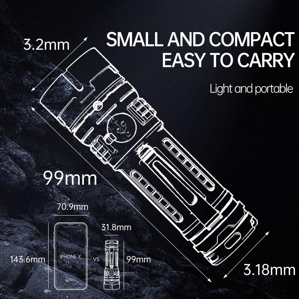 Portable Mini LED Flashlight Rechargeable LED Light High Clear Floodlight Lightweight Type C Charging Super Bright Mini