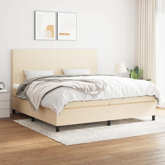 Maison Exclusive - Sommier à lattes de lit avec matelas Crème 200x200 cm Tissu