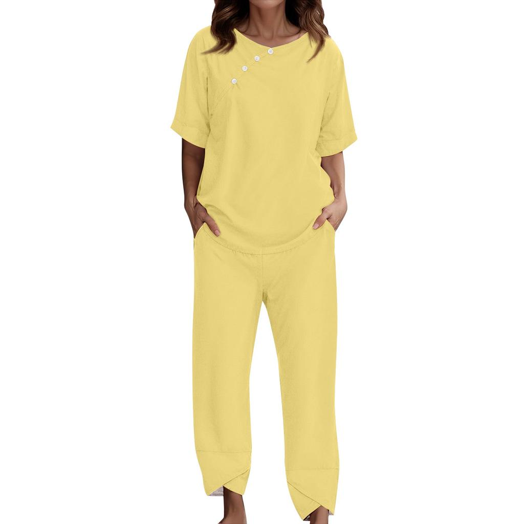 Женский костюм для отдыха, пижама, свободные брюки с короткими рукавами, домашняя одежда из двух предметов