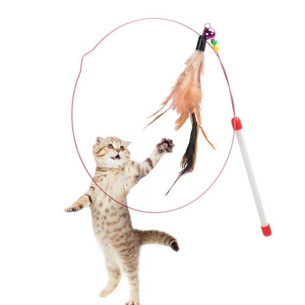 Bite resistance with Bell Pet Entertain Toy Cat Teaser Stick Kitten Teaser Wand Cat Feather Wand