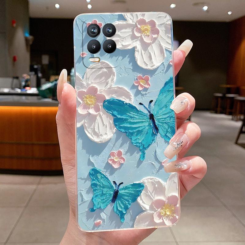 Soft Clear Silicone Casing For Realme 8 4G RMX3085 Phone Case Realme 8 Pro RMX3081 Cover Fashion Flower Butterfly Pattern Coque