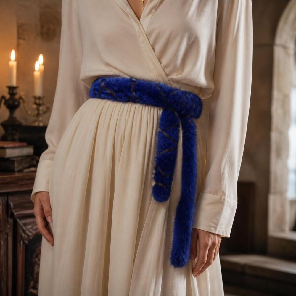 Vintage Faux Fur Sash Belt Adjustable Winter Belt Gift Y2k Waistband Daily Wear
