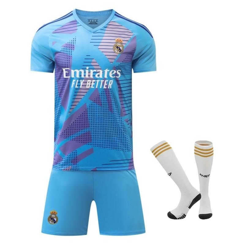 Спортивное оборудование для детей Real Madrid Синяя вратарская футбольная форма - Вратарская форма для молодежи - Дышащая спортивная одежда - Двухцветный дизайн
