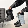 Осень/Зима 2025 Новые Остроносые Ботильоны Ковбойские Ботинки Европейские Американские Женские Челси На Плоской Подошве До Середины Икры Ботинки-Юбки