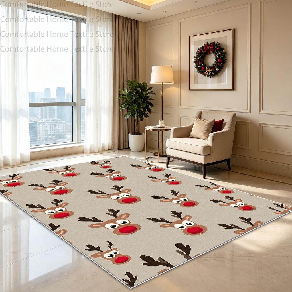 Cartoon Snowman Santa Claus Christmas Living Room Carpet Fluffy Short Velvet Lounge Rug Easy Cleaning Foldable Coffee Tables Mat