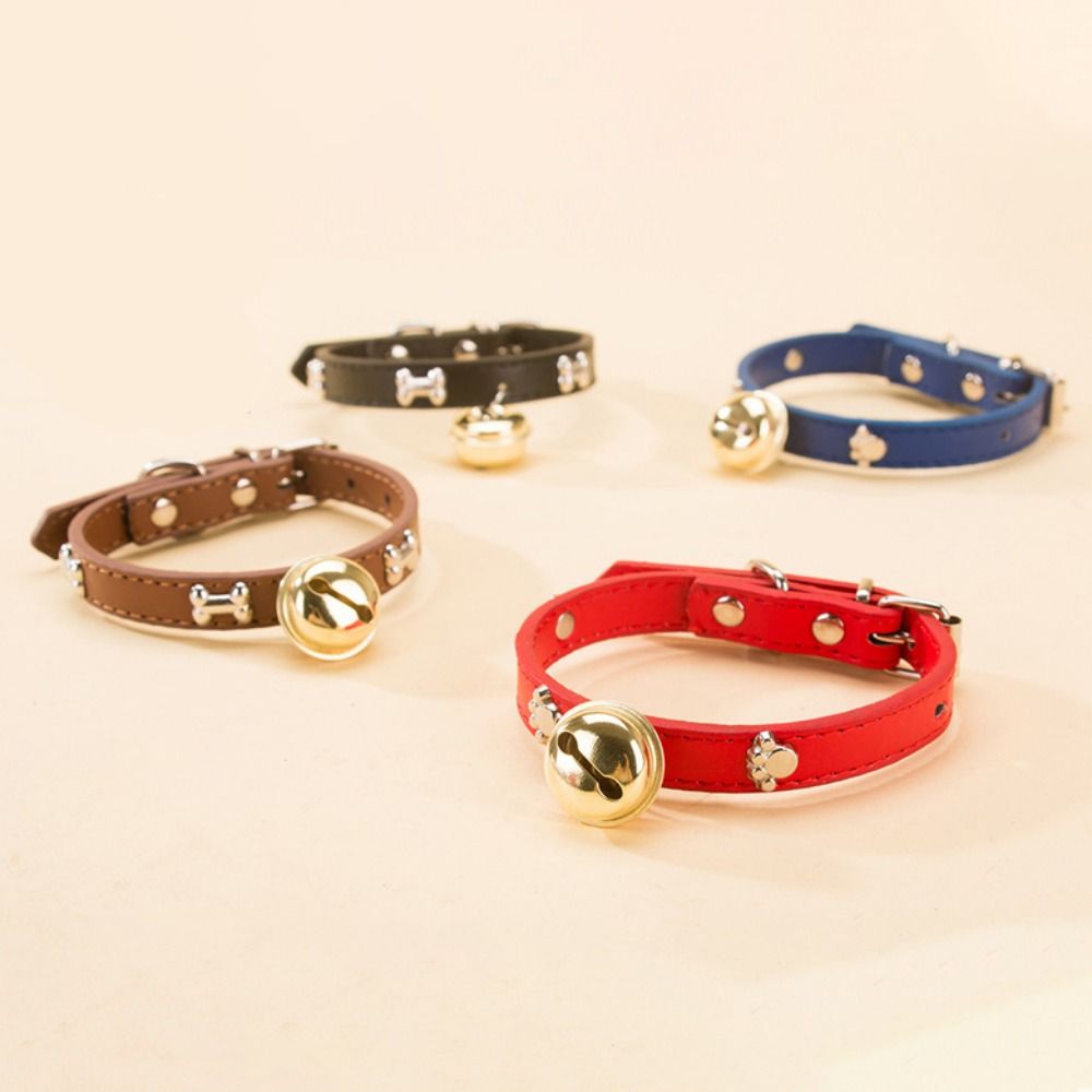 Zinc Zinc Alloy Dog Neck Ring Adjustable Dog Bone Collar Dog Gold Bell Chain Cat Paw Print Bell Collar  Party