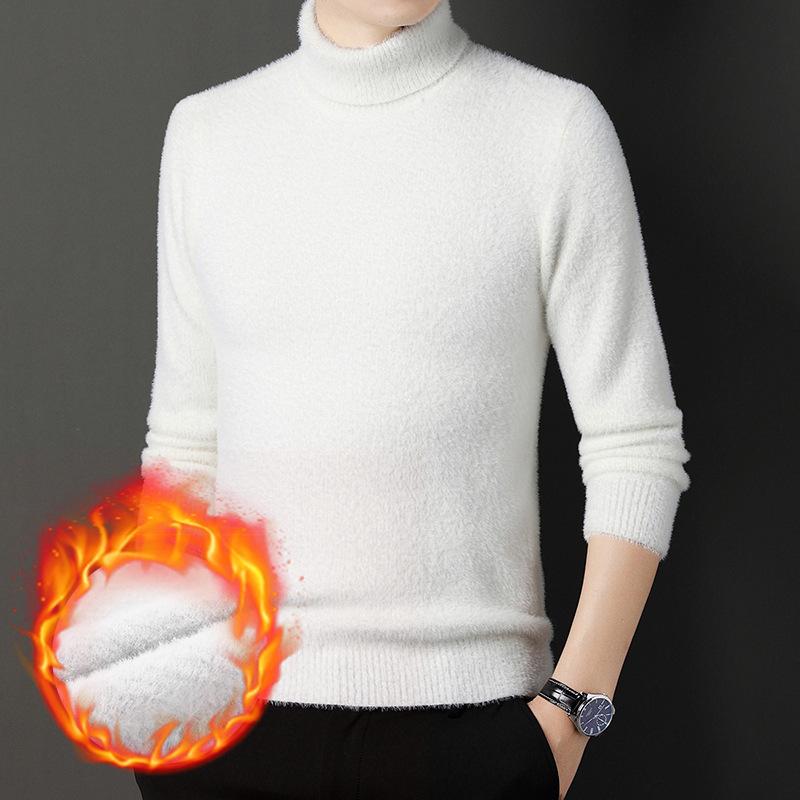 Men's Winter Solid Color Warm Turtleneck Thick Sweater Imitation Mink Velvet Knitted Base Layer Plus Velvet Sweater