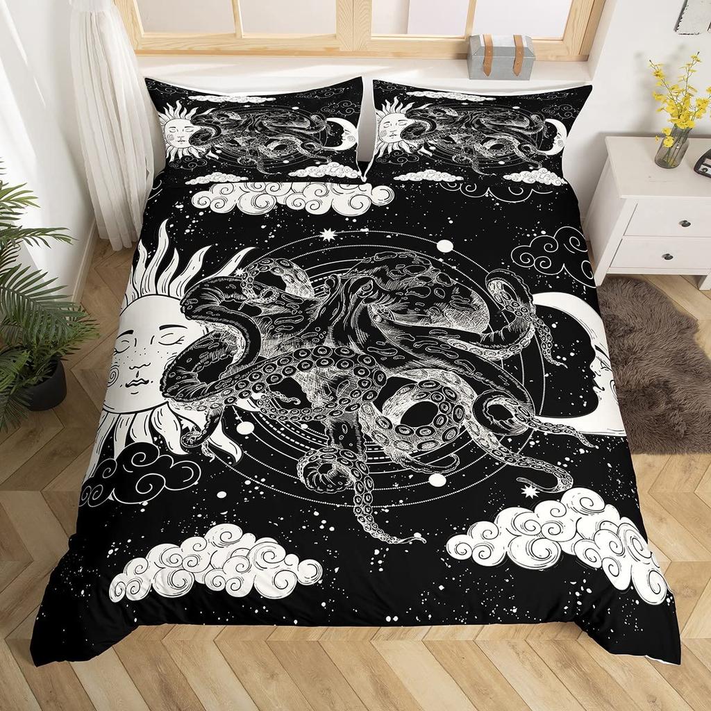Комплект пододеяльника Queen с грибами, Комплекты постельного белья «Золотая луна и звезды», Психоделическая картина маслом «Мотылек», Планета, Листья, Цветок, Пододеяльник