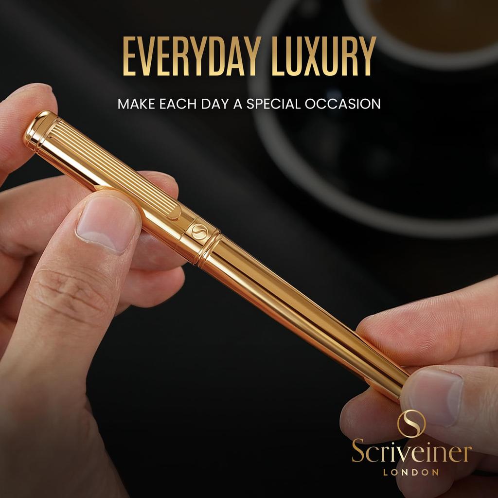 Scriveiner Finest Premium Fountain Pen Attractive Beauty 24K Gold Finish Schmidt 18K Gold Plated Nib Suitable for Men and Women Professional Executive
