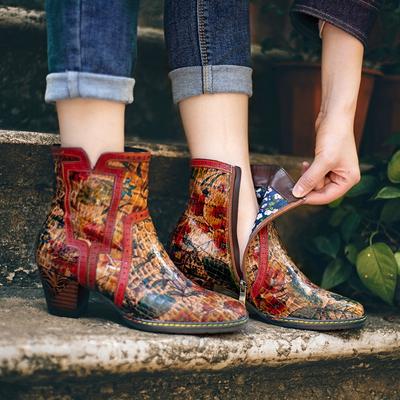 Женская обувь Сандалии из натуральной кожи Модные и элегантные туфли на высоком каблуке с тиснением в стиле ретро и ручной росписью