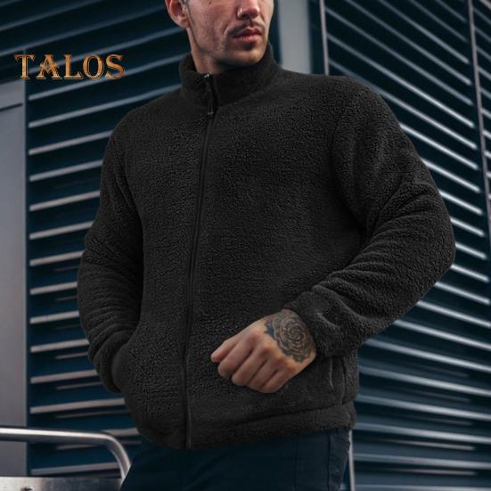 Мужское зимнее пальто с воротником-стойкой, длинным рукавом, однотонная утолщенная плюшевая куртка с карманами, застежка-молния, верхняя одежда