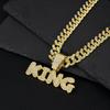 Men Hip Hop Bling KING Letter Pendant Necklace With Miami Cuban Link Chain Full Crystal Necklaces Men Male Hiphop Charm Jewelry