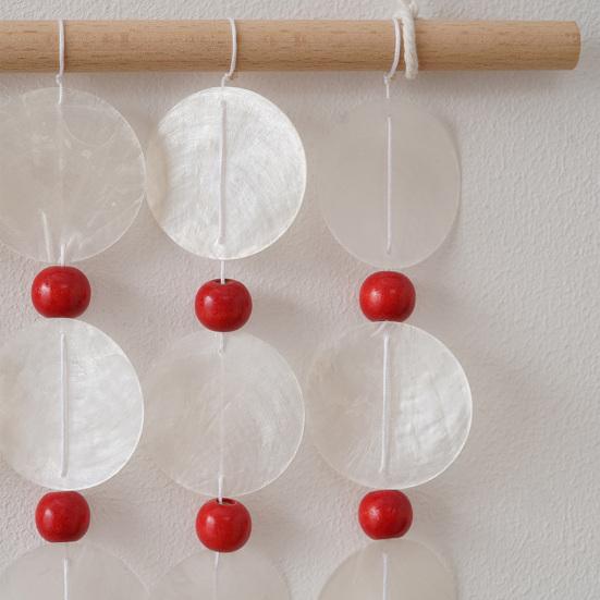 Handmade Natural Seashell Wind Chime, Retro Rope Knot & Wooden Ring, Clear Tinkling Sound, Coastal Hanging Decor for Window Guesthouse Kids Room