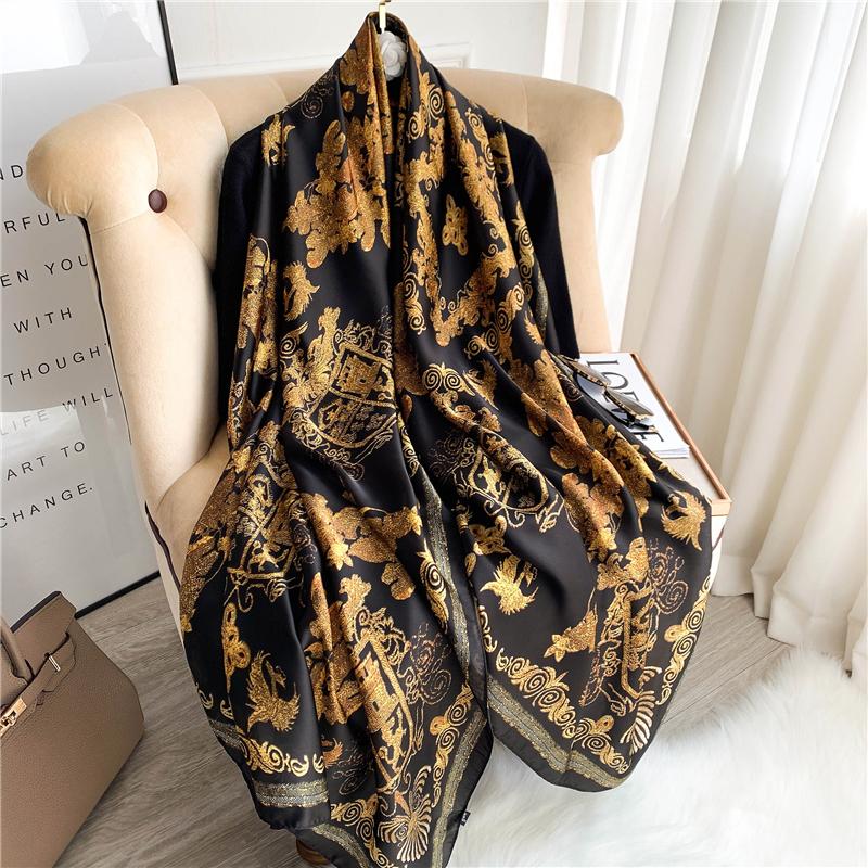 Big Size Women Scarf Spring Silk Hijabs Floral Print Shawls and Wraps Ladies Pashmina Bandana Foulard Soie Scarves
