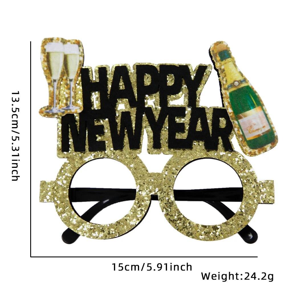 New Year Non-woven Glitter Powder Glasses Happy New Year Decorations Christmas Party Decor Adult Children Eyeglass Frame