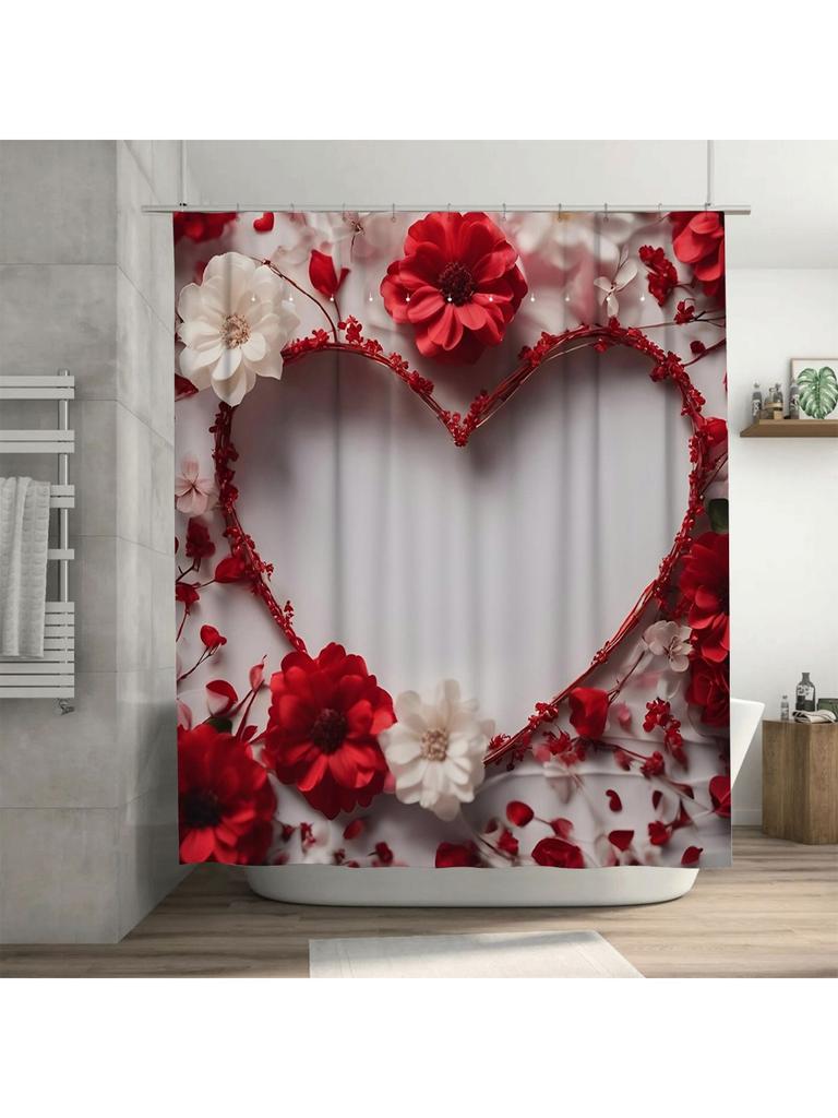 3D Цветочная шторка для душа в форме сердца | Романтический и элегантный декор для ванной