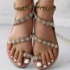Женские сандалии на плоской подошве со стразами, туфли без шнуровки в стиле бохо, повседневные летние сандалии