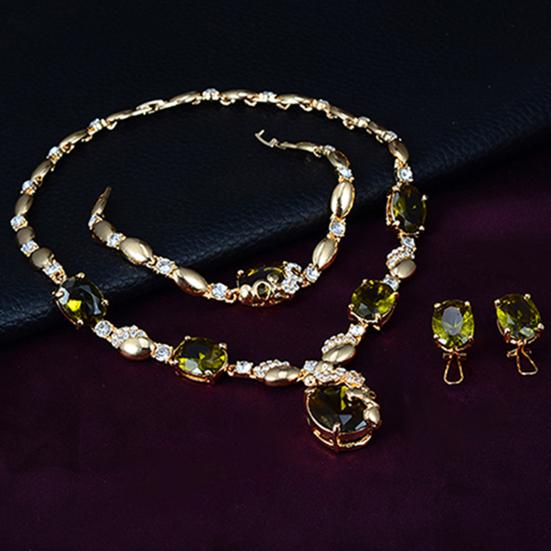 Комплект ювелирных изделий, инкрустированные стразами, привлекательные аксессуары, ожерелье, кольцо, браслет, серьги, подарок для вечеринки