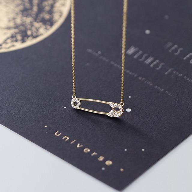 Настоящее 925 стерлингового серебра английская булавка ожерелье для женщин кубический цирконий булавка ожерелья подвески ювелирные изделия