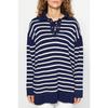 Темно-синий удобный вязаный свитер в полоску Tctaw24ak00172