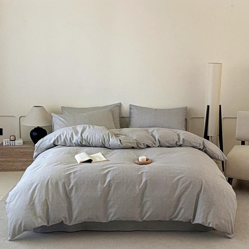 100% Cotton 3 Piece Bedding Set Soft Duvet Cover with 2 Pillowcases Solid Striped Checkered Print Skin Friendly
